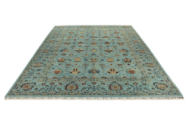 9x12 Light Blue and Multicolor Turkish Tribal Rug