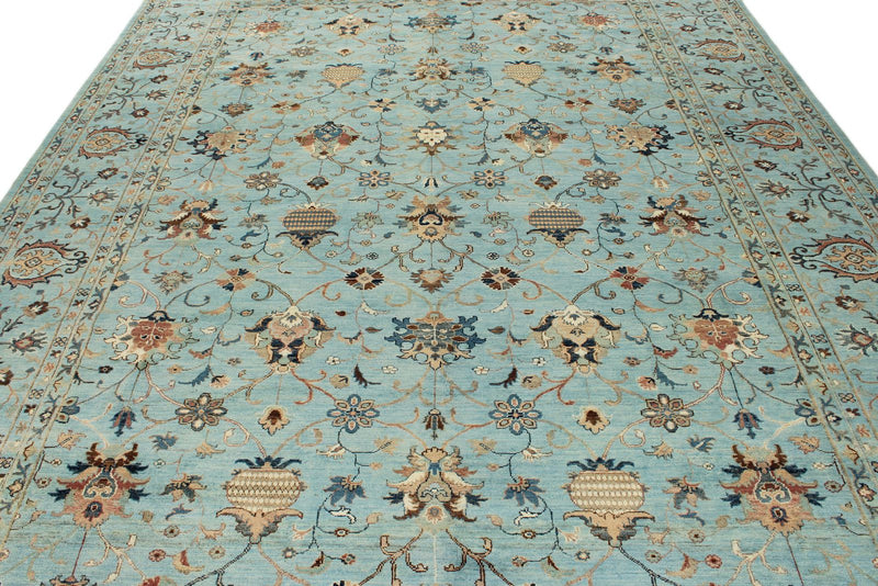 9x12 Light Blue and Multicolor Turkish Tribal Rug