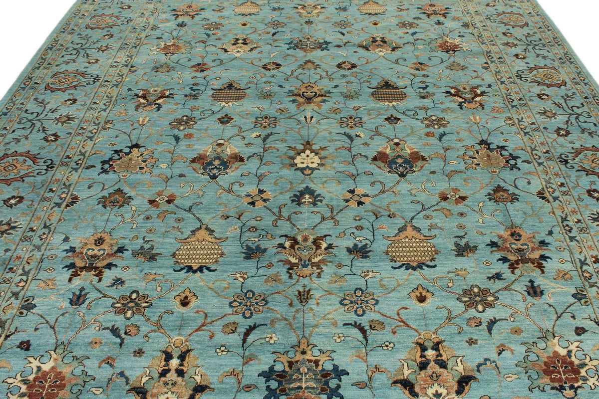 9x12 Light Blue and Multicolor Turkish Tribal Rug