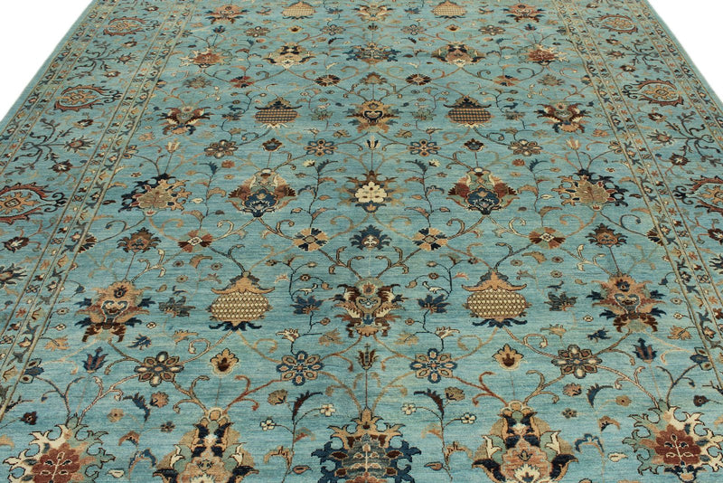 9x12 Light Blue and Multicolor Turkish Tribal Rug