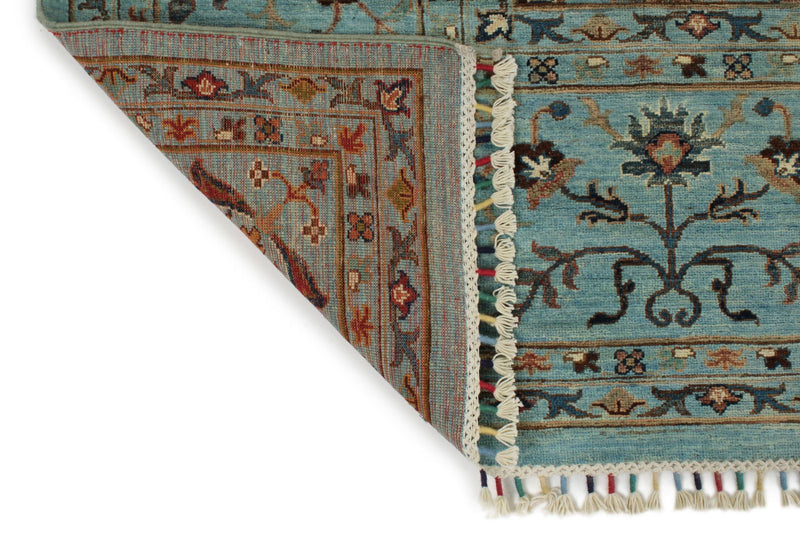 9x12 Light Blue and Multicolor Turkish Tribal Rug