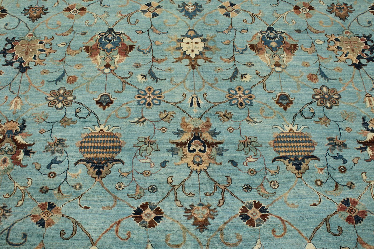 9x12 Light Blue and Multicolor Turkish Tribal Rug
