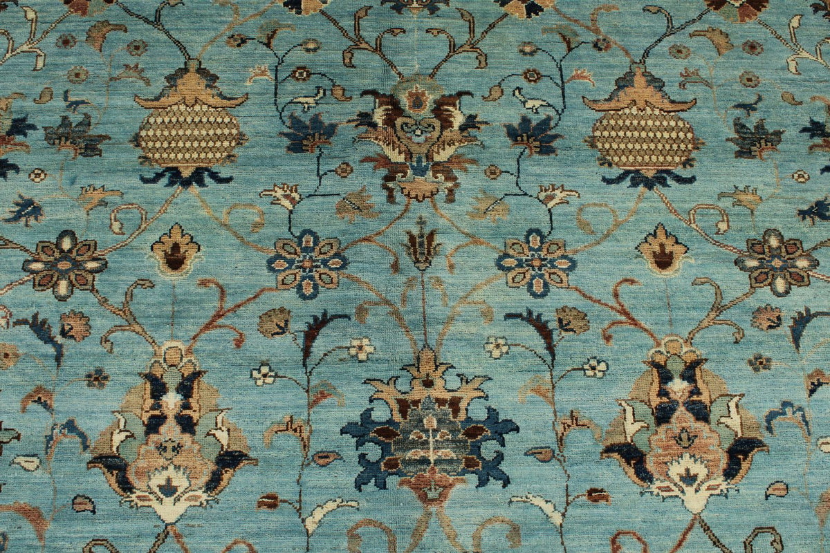 9x12 Light Blue and Multicolor Turkish Tribal Rug