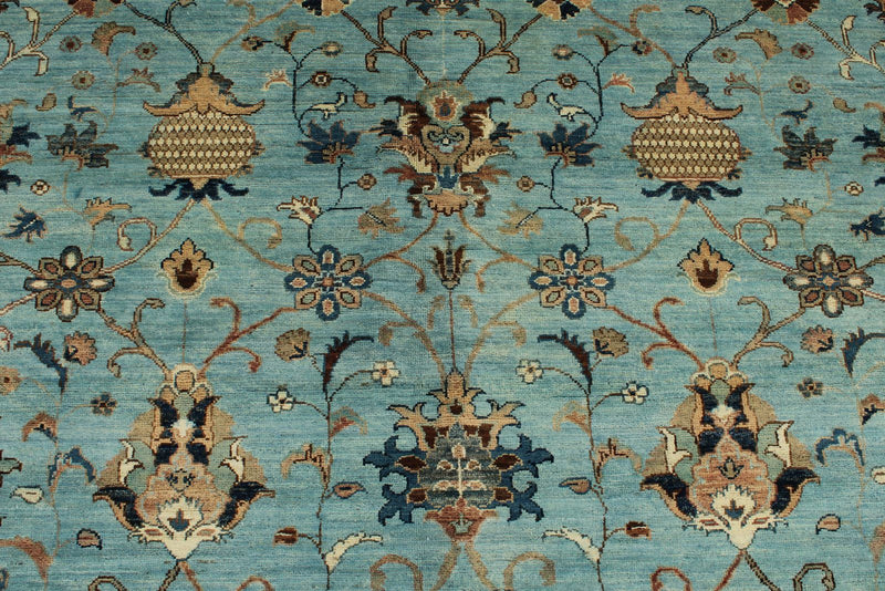 9x12 Light Blue and Multicolor Turkish Tribal Rug