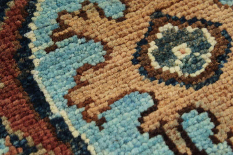 9x12 Light Blue and Multicolor Turkish Tribal Rug