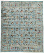 10x12 Blue and Multicolor Turkish Tribal Rug