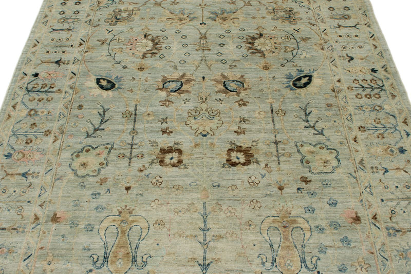 6x8 Light Blue and Beige Turkish Tribal Rug