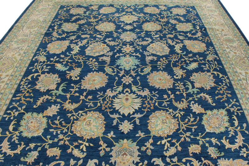 9x12 Navy and Beige Traditional Rug