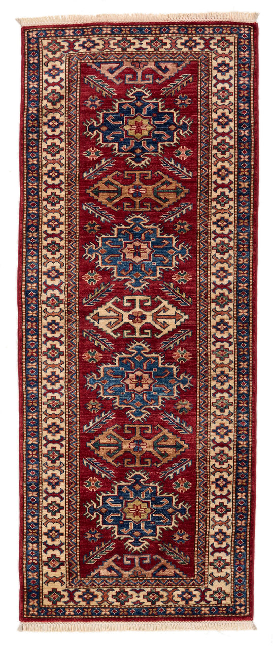 3x7 Red and Ivory Kazak Tribal Runner