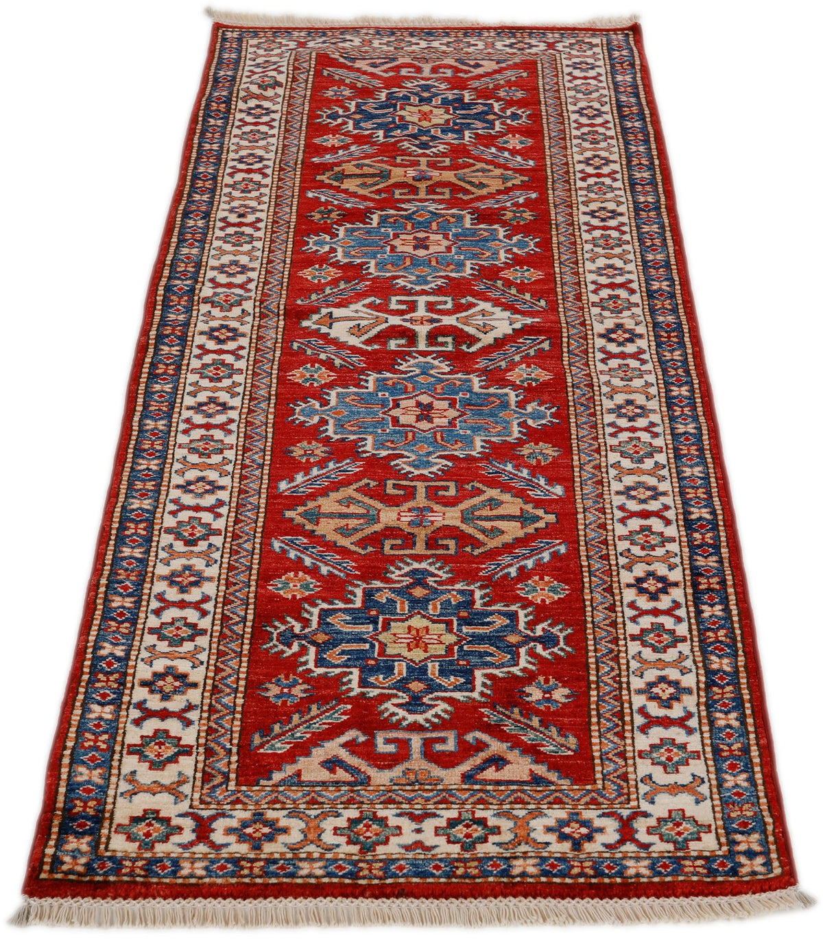 3x7 Red and Ivory Kazak Tribal Runner