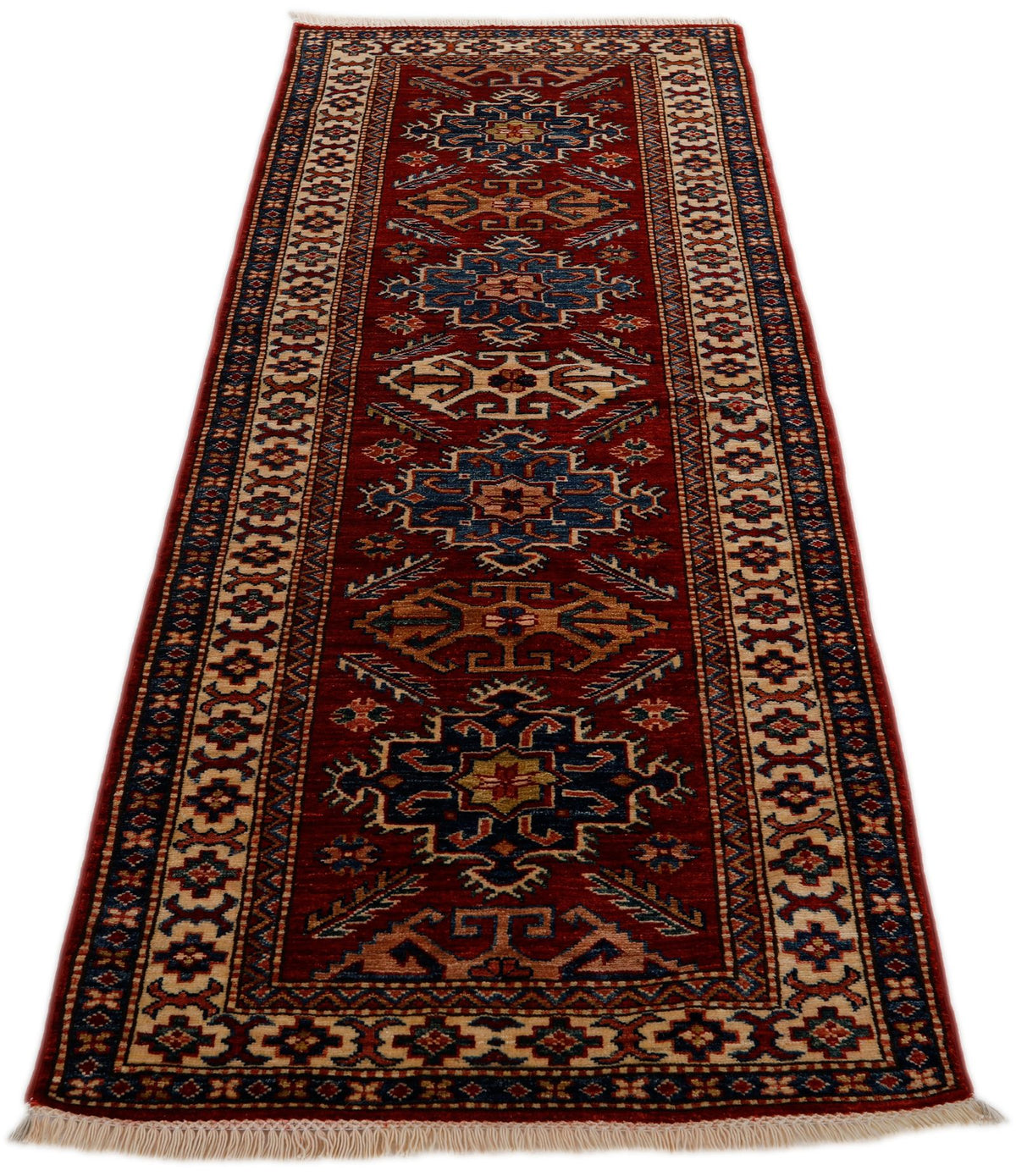 3x7 Red and Ivory Kazak Tribal Runner