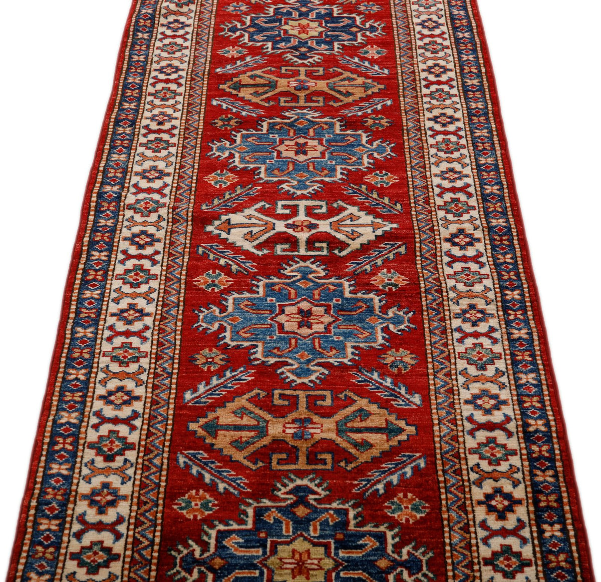 3x7 Red and Ivory Kazak Tribal Runner