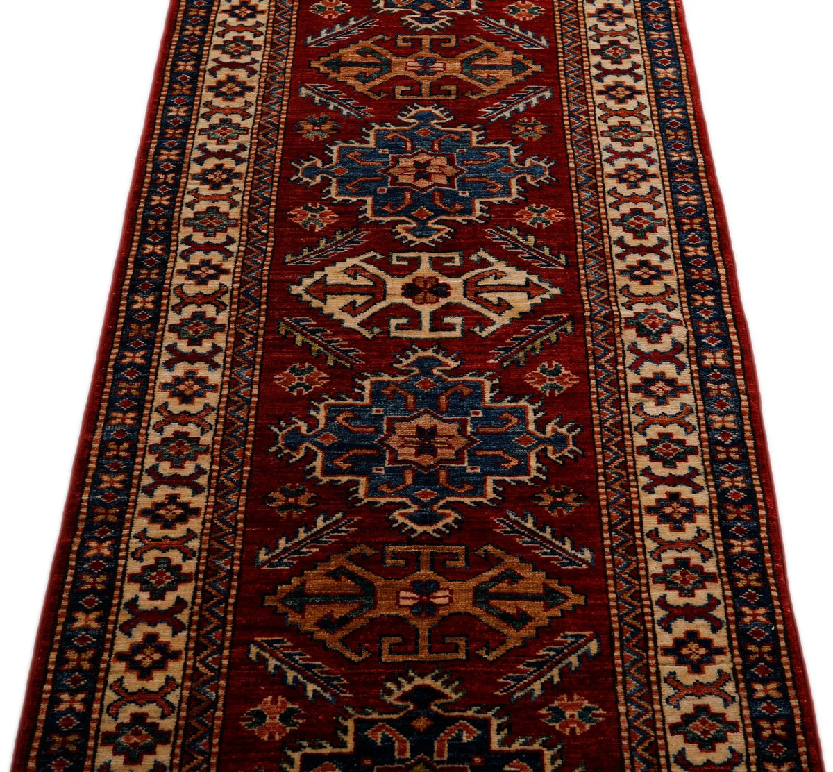 3x7 Red and Ivory Kazak Tribal Runner