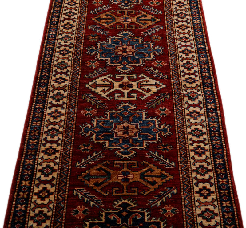 3x7 Red and Ivory Kazak Tribal Runner