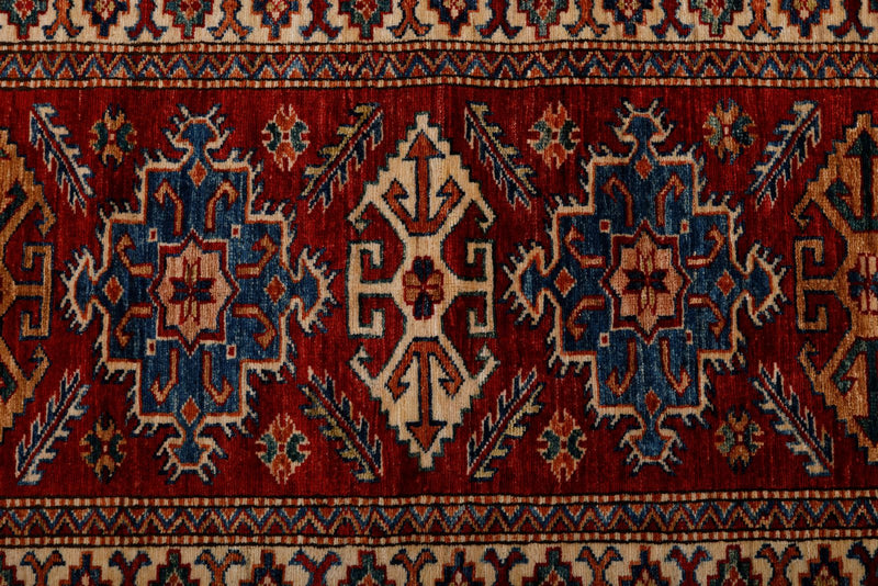3x7 Red and Ivory Kazak Tribal Runner