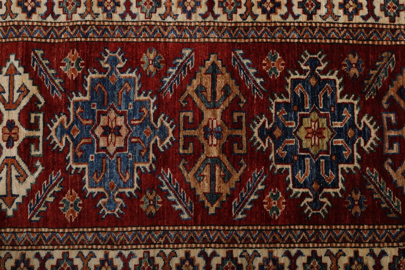 3x7 Red and Ivory Kazak Tribal Runner