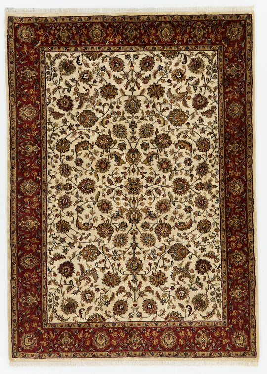 6x8 Ivory and Red Turkish Traditional Rug