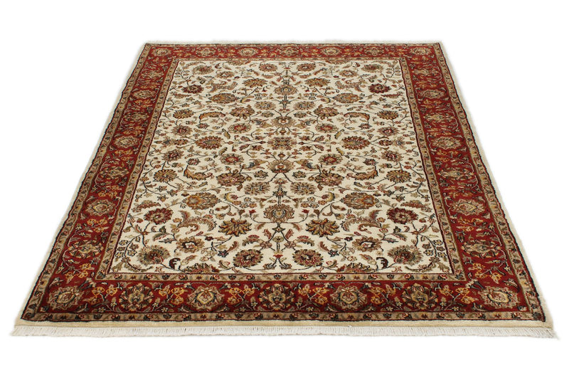 6x8 Ivory and Red Turkish Traditional Rug
