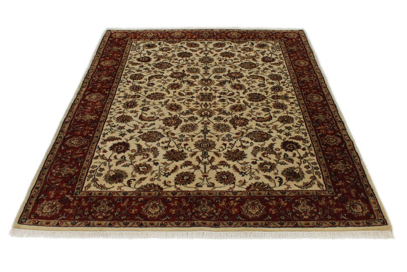 6x8 Ivory and Red Turkish Traditional Rug