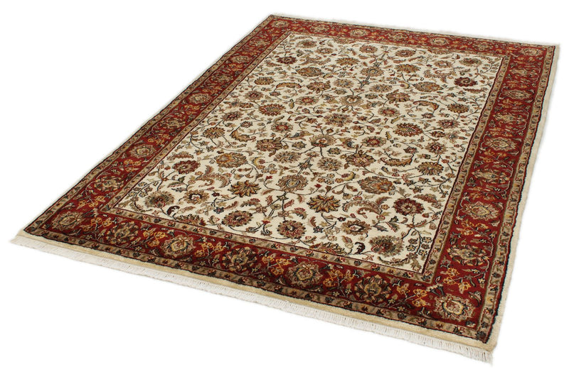 6x8 Ivory and Red Turkish Traditional Rug