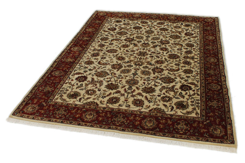 6x8 Ivory and Red Turkish Traditional Rug