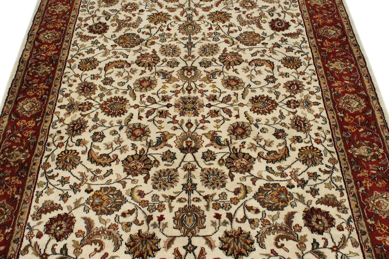 6x8 Ivory and Red Turkish Traditional Rug