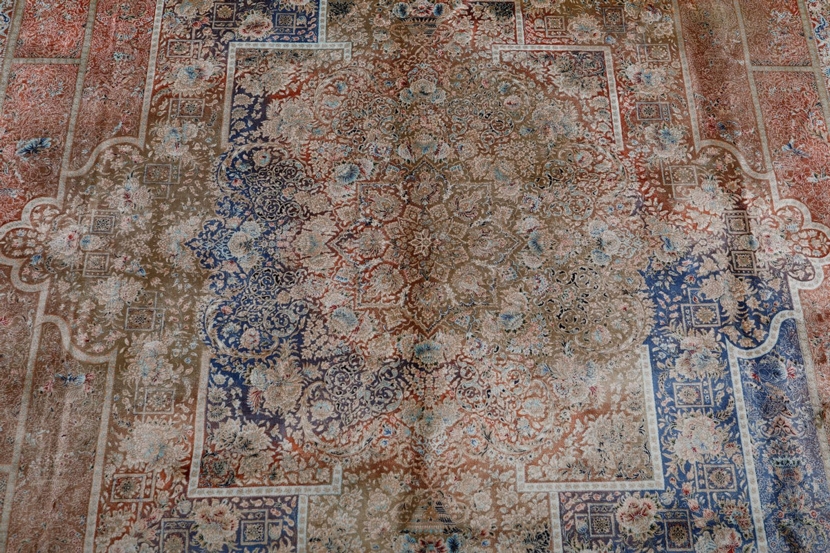 7x10 Camel and Multicolor Turkish Silk Rug