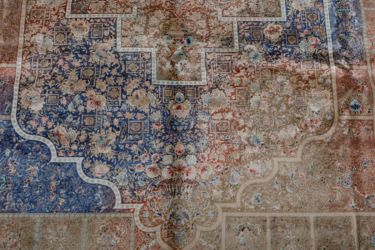 7x10 Camel and Multicolor Turkish Silk Rug