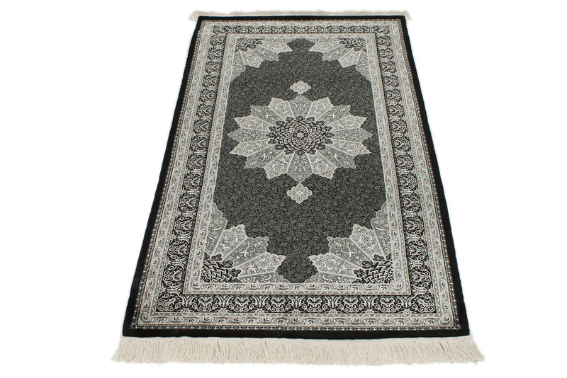 3x5 Black and Ivory Turkish Antep Rug
