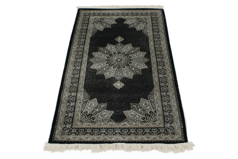 3x5 Black and Ivory Turkish Antep Rug