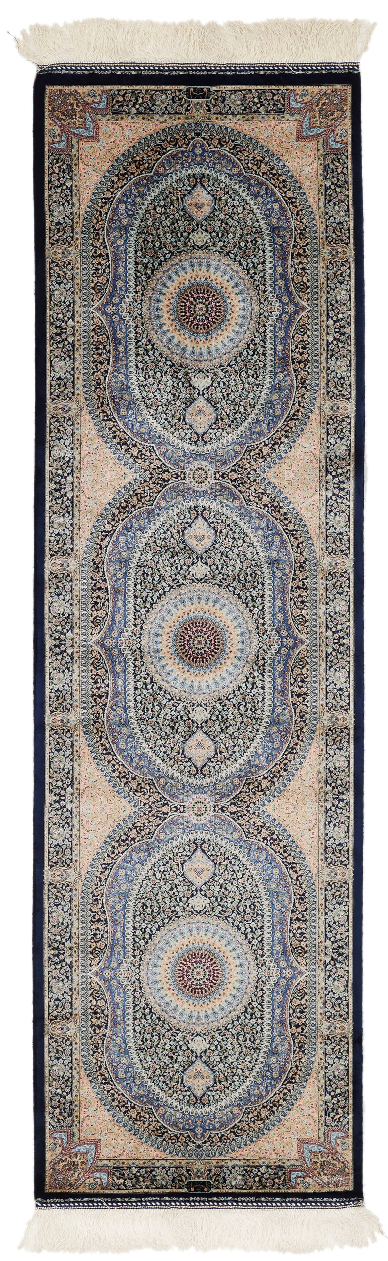 2x7 Navy and Multicolor Turkish Silk Runner