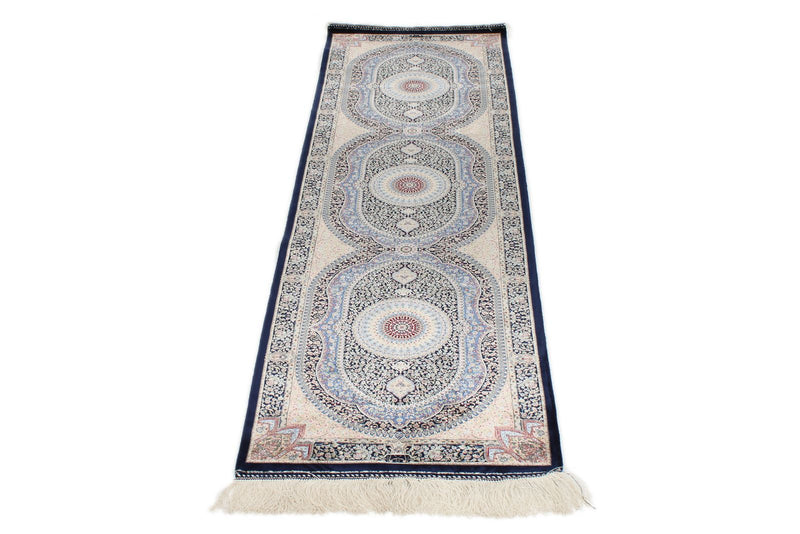 2x7 Navy and Multicolor Turkish Silk Runner