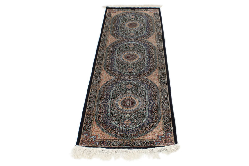 2x7 Navy and Multicolor Turkish Silk Runner