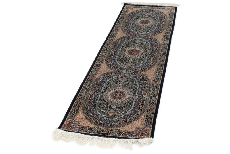 2x7 Navy and Multicolor Turkish Silk Runner
