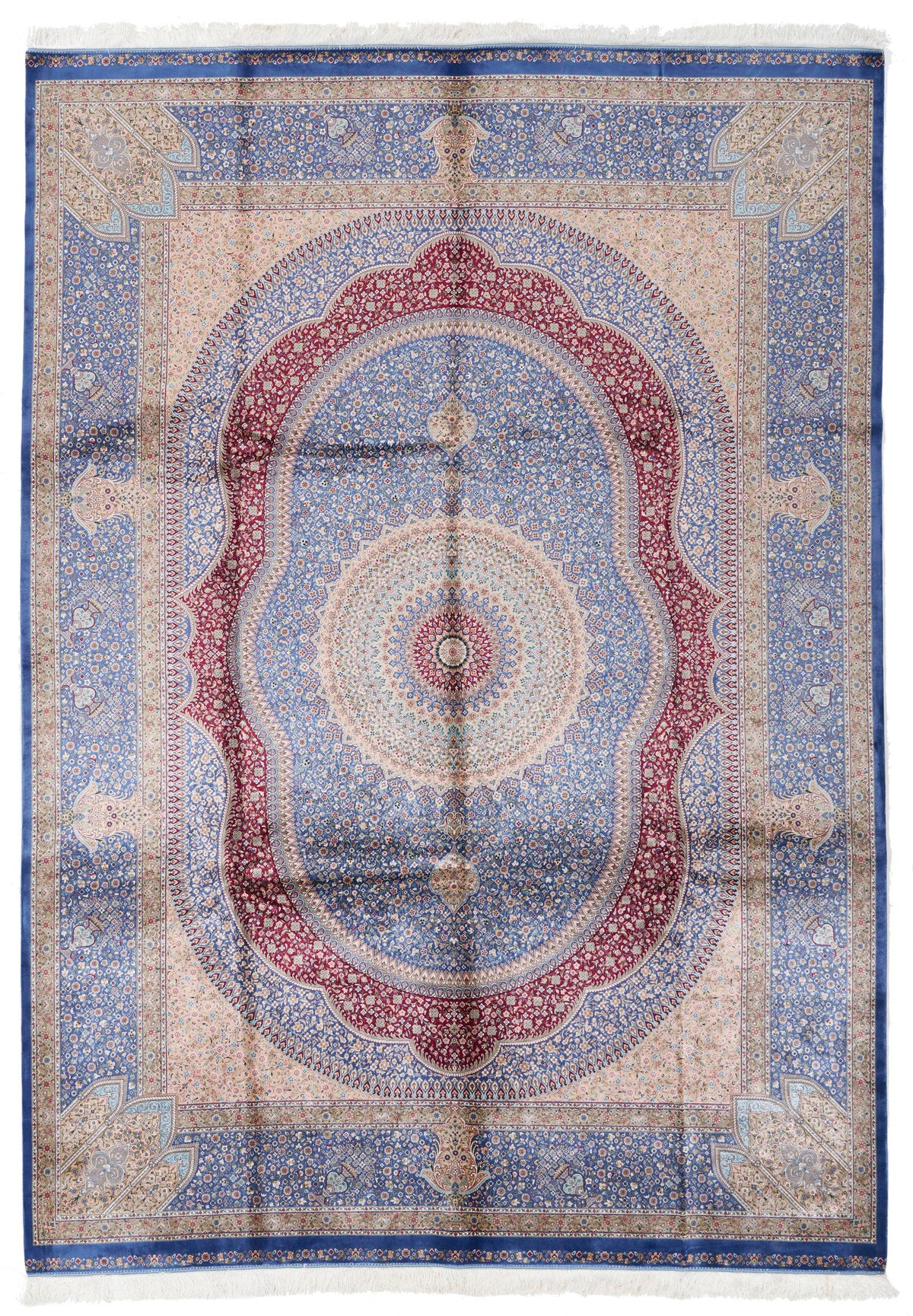 8x12 Light Blue and Multicolor Turkish Silk Rug