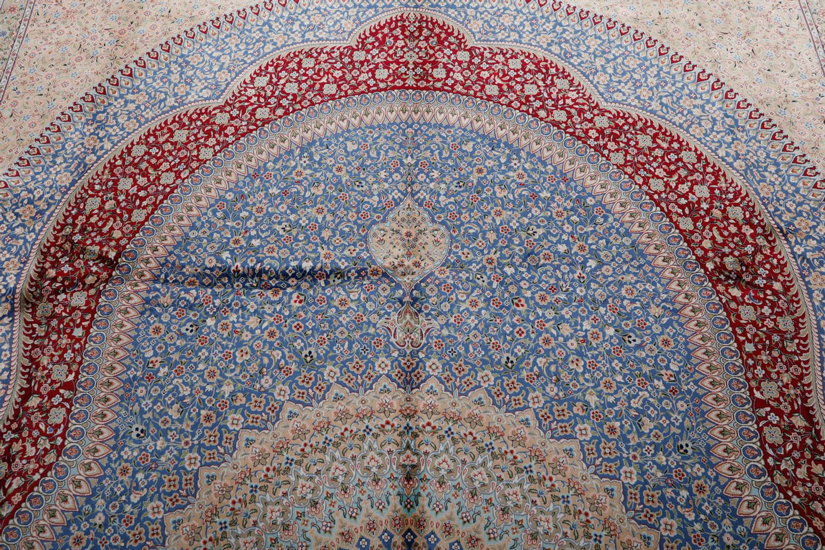 8x12 Light Blue and Multicolor Turkish Silk Rug
