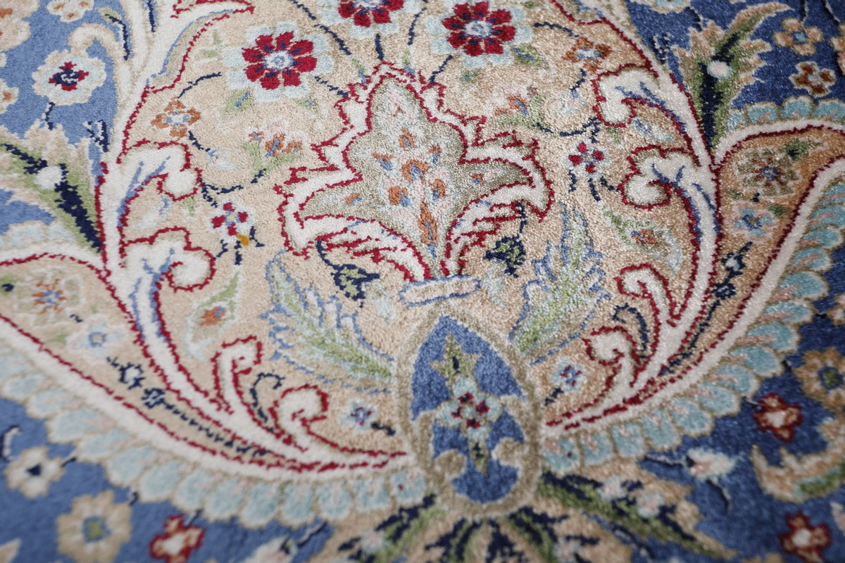 8x12 Light Blue and Multicolor Turkish Silk Rug