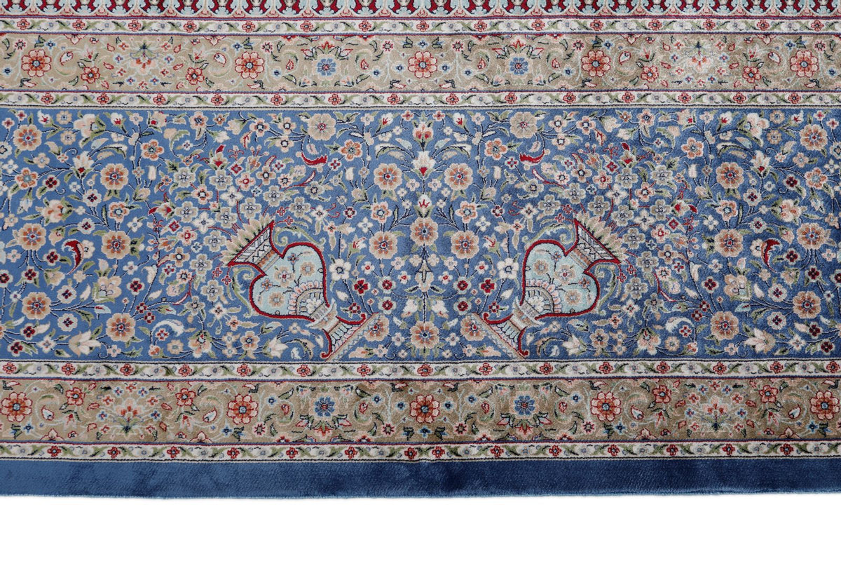 8x12 Light Blue and Multicolor Turkish Silk Rug