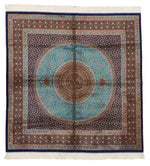 7x7 Light Blue and Navy Turkish Silk Rug