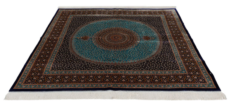 7x7 Light Blue and Navy Turkish Silk Rug