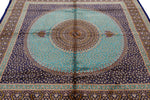7x7 Light Blue and Navy Turkish Silk Rug