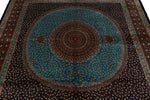 7x7 Light Blue and Navy Turkish Silk Rug