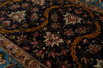 7x7 Light Blue and Navy Turkish Silk Rug