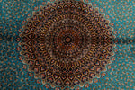 7x7 Light Blue and Navy Turkish Silk Rug