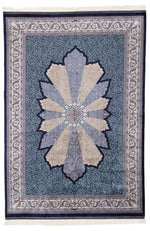 7x10 Navy and Ivory Turkish Silk Rug
