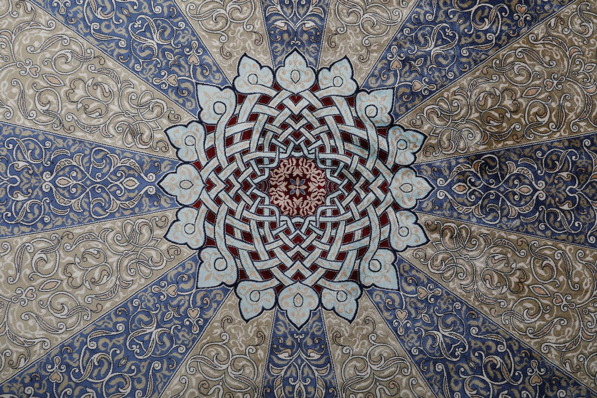 7x10 Navy and Ivory Turkish Silk Rug