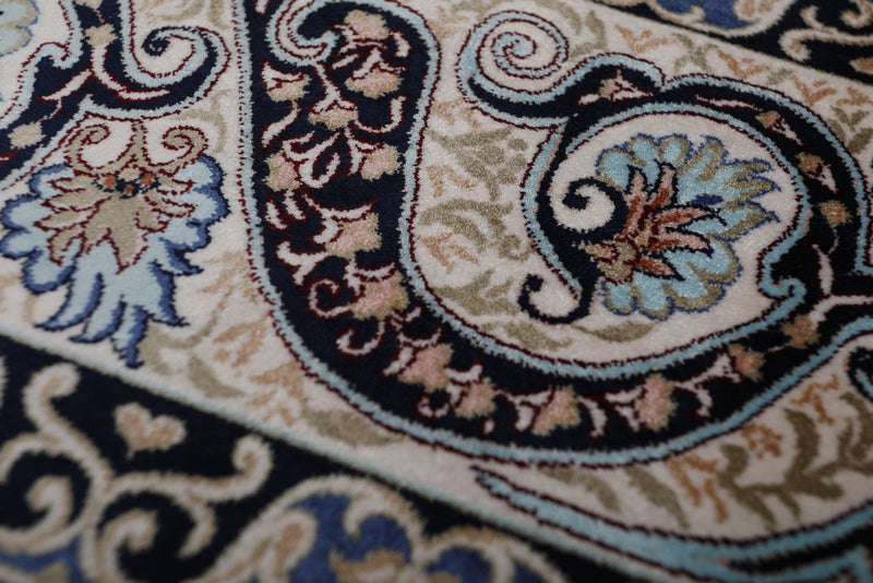 7x10 Navy and Ivory Turkish Silk Rug