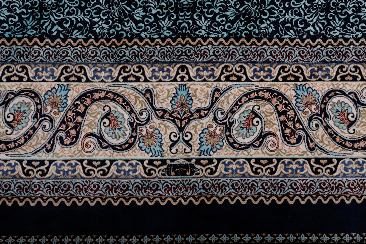 7x10 Navy and Ivory Turkish Silk Rug