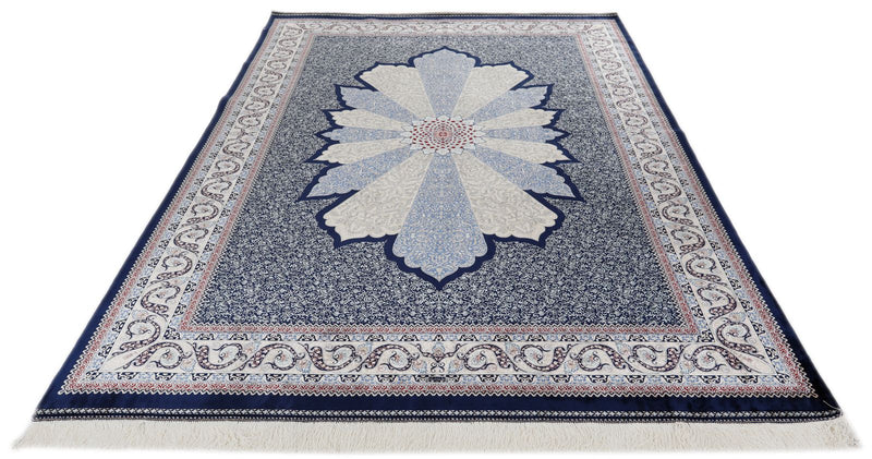 7x10 Navy and Ivory Turkish Silk Rug