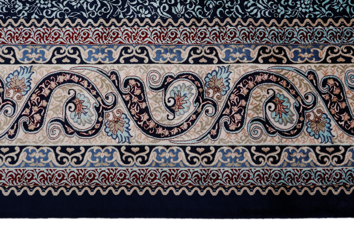 7x10 Navy and Ivory Turkish Silk Rug